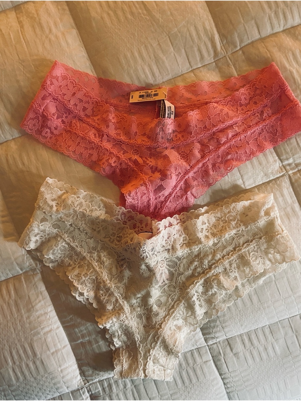 Victoria’ Secret Lace Cheeky Bikini Panties - Pink & Cream